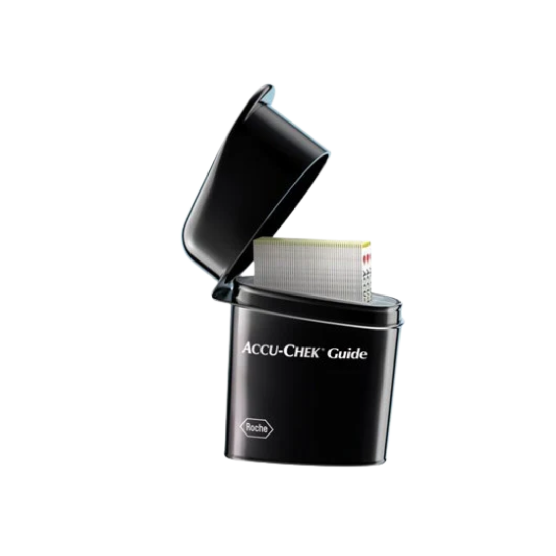 Box of Accu-Chek Guide 100 Test Strips for blood glucose monitoring, compatible with Guide meters.