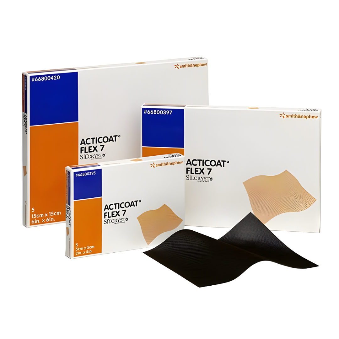 Acticoat Flex 7 Antimicrobial Barrier Dressing 15 x 15cm provides flexible silver‑based protection for wounds at infection risk, supporting comfort and healing.