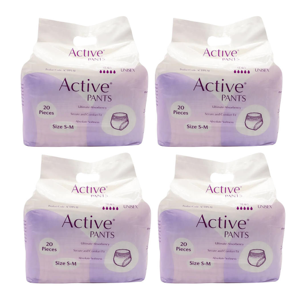 Active Pants Premium Small-Medium 60–100cm provide discreet, breathable protection with secure fit and underwear-like design for daily continence care