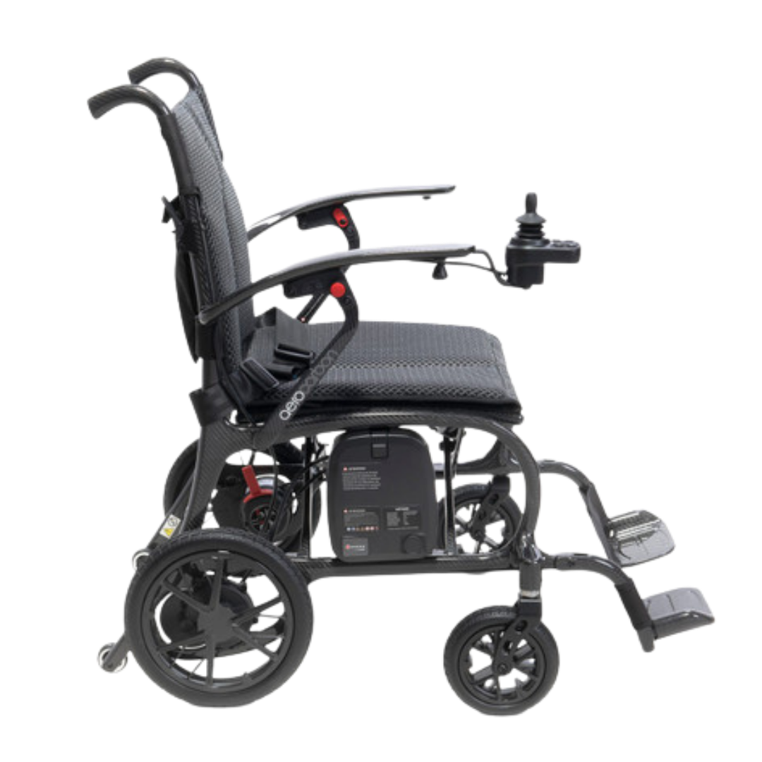 AeroCarbon Powerchair standard model providing lightweight, comfortable and reliable powered mobility for daily use in home, community and aged care environments.