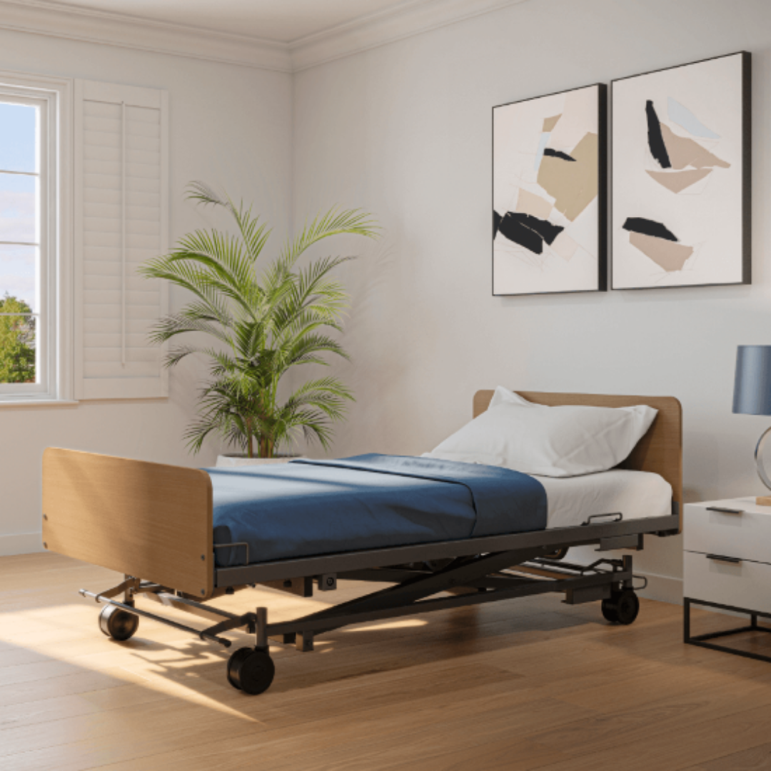 Aidacare AC4 Bed in Single and King Single sizes, designed for aged care and home care with electric adjustments for comfort and safety.