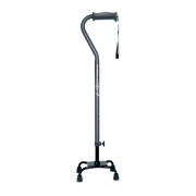 Airgo Comfort-Plus Adjustable Quad Cane with small base in black, blue and charcoal, offering stable mobility support for daily use in home, rehab or aged care settings.