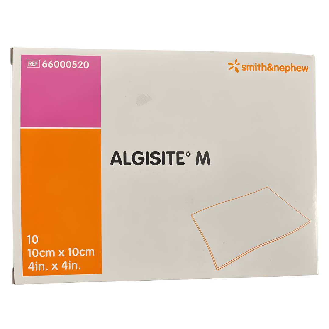 Algisite M calcium alginate dressings in multiple sizes, designed for high absorbency, gel formation, and gentle wound care for moderate to heavily exuding wounds.