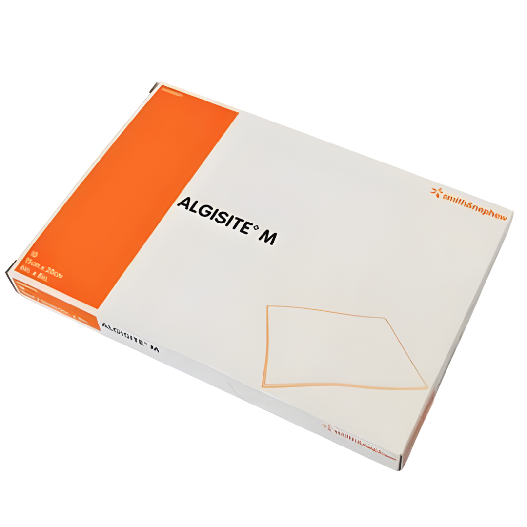 Algisite M calcium alginate dressings in multiple sizes, designed for high absorbency, gel formation, and gentle wound care for moderate to heavily exuding wounds.