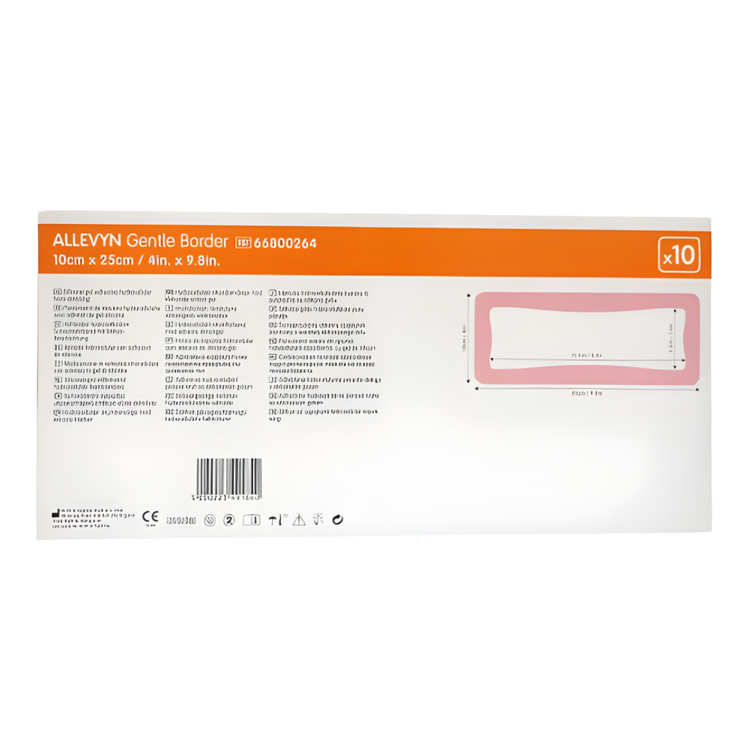 Allevyn Gentle Border Classic foam dressing in multiple sizes, gentle adhesive for secure wound care and comfort.