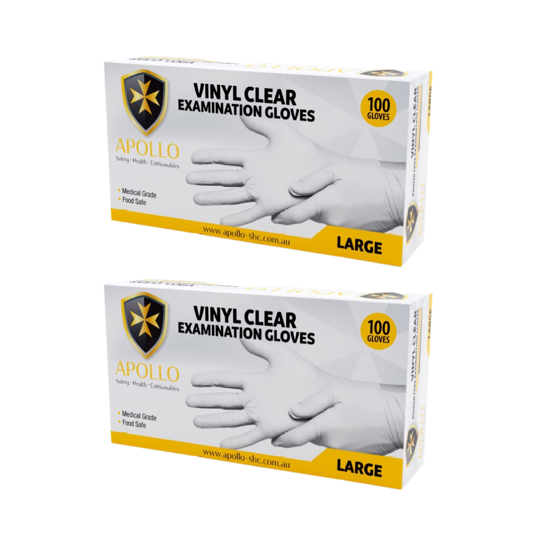 Apollo Clear Vinyl PF Examination Gloves Box