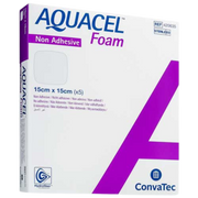 Aquacel Foam Non-Adhesive Dressing with Hydrofiber core and soft foam pad, designed for gentle, high-absorbency wound care on sensitive or fragile skin.