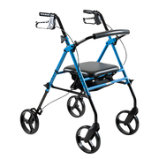 Aspire Flex Adjustable Seat Walker with 8-inch wheels, height-adjustable seat, ergonomic brakes, and under-seat storage for mobility support