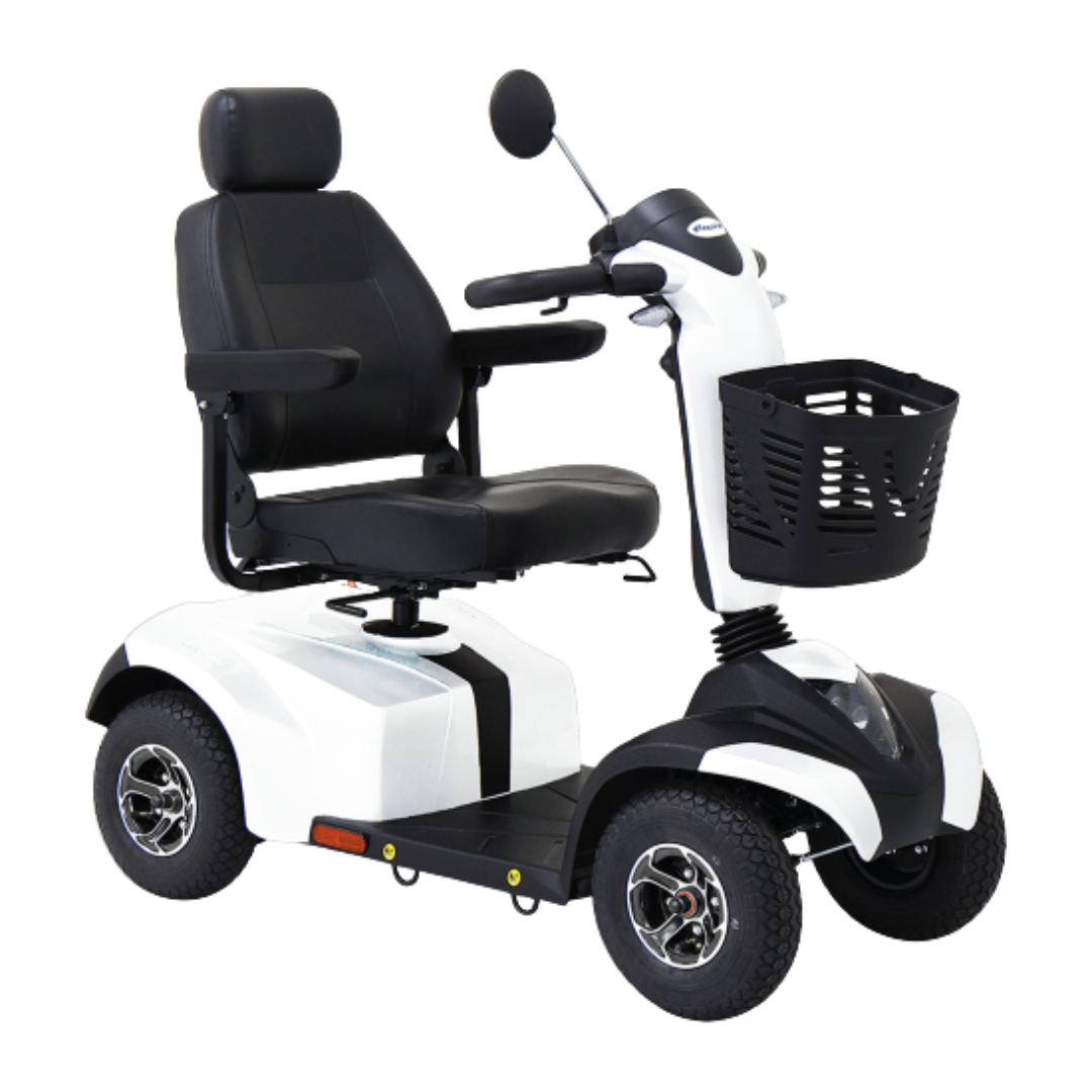 Aspire Midi Deluxe 4 Wheel Scooter – HS520 with padded swivel seat, ergonomic tiller, and LED lights, designed for comfortable and safe mobility in daily and outdoor use.