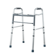 Aspire Side Folding Aluminum Frame in silver finish, shown folded and upright, featuring ergonomic hand grips and non-slip rubber tips for safe, portable mobility.