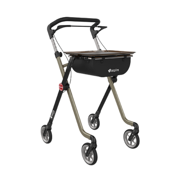 Aspire Vogue Indoor Walker with tray and storage bag – lightweight and stylish rollator for indoor use.
