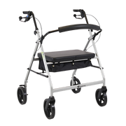 Aspire XL Seat Walker Rollator in Silver with wide padded seat and large wheels for bariatric mobility