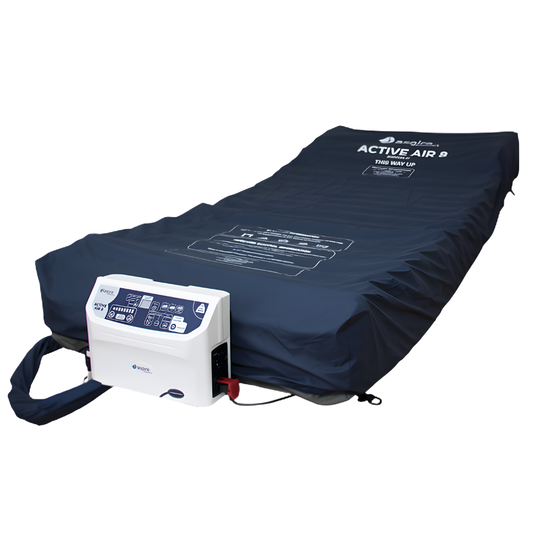 Aspire Active Air 8 alternating mattress replacement providing advanced pressure relief for high‑risk users, available in single and king single sizes for clinical care.