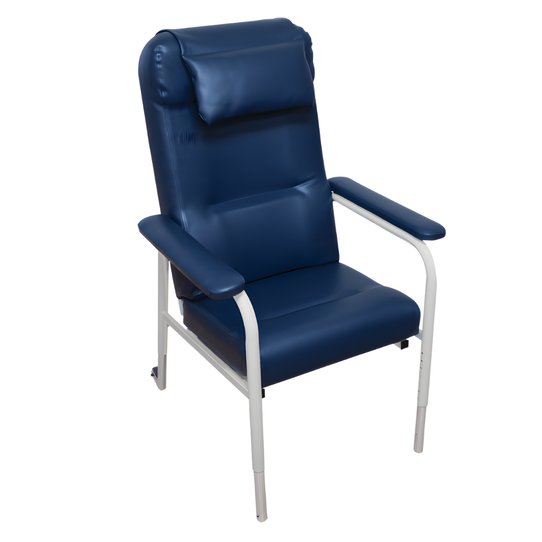 Aspire Adjustable High Back Day Chair in Ink Vinyl and Latte Vinyl, designed for aged care, rehabilitation, and home use with supportive seating comfort.