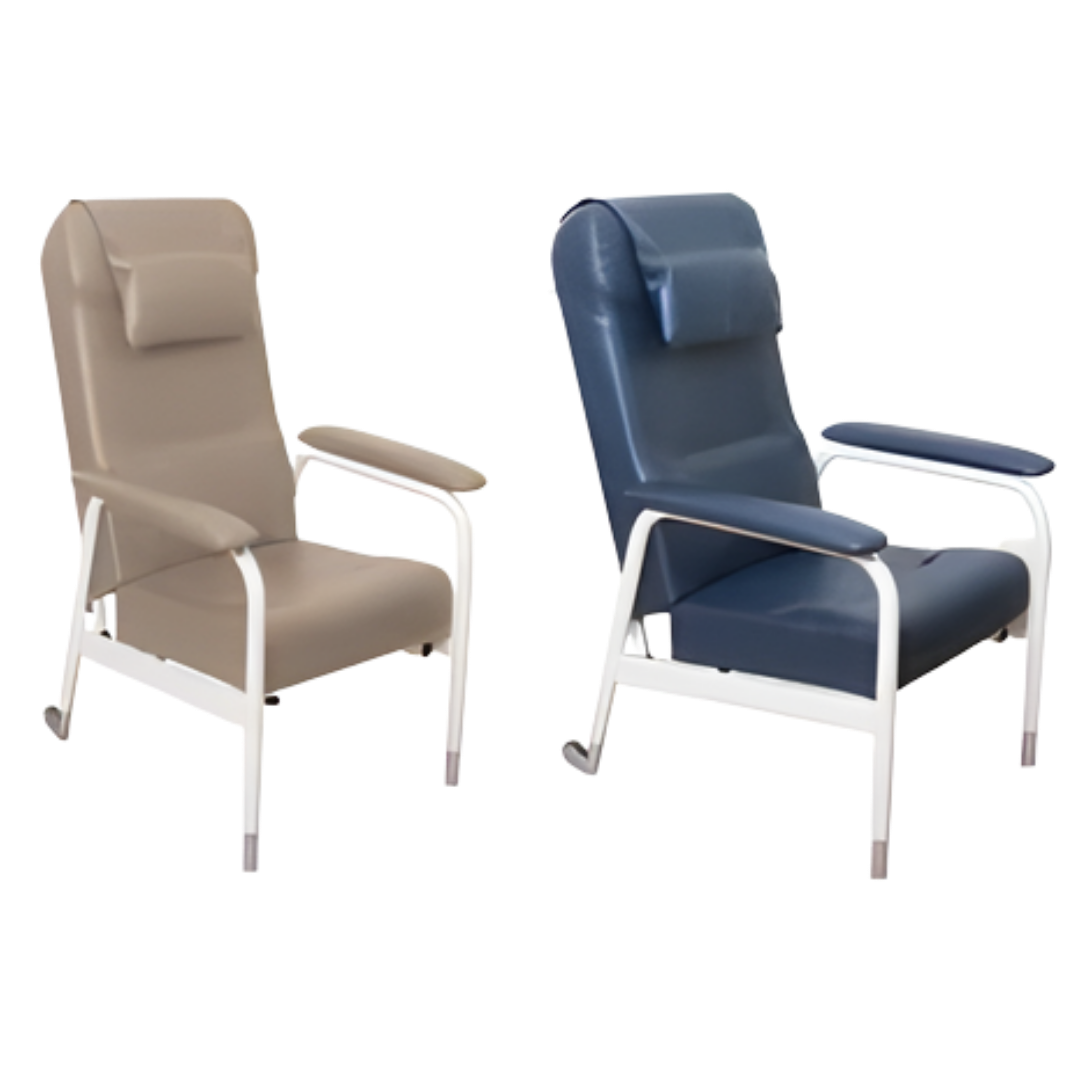 Aspire Adjustable High Back Day Chair in Ink Vinyl and Latte Vinyl, designed for aged care, rehabilitation, and home use with supportive seating comfort.