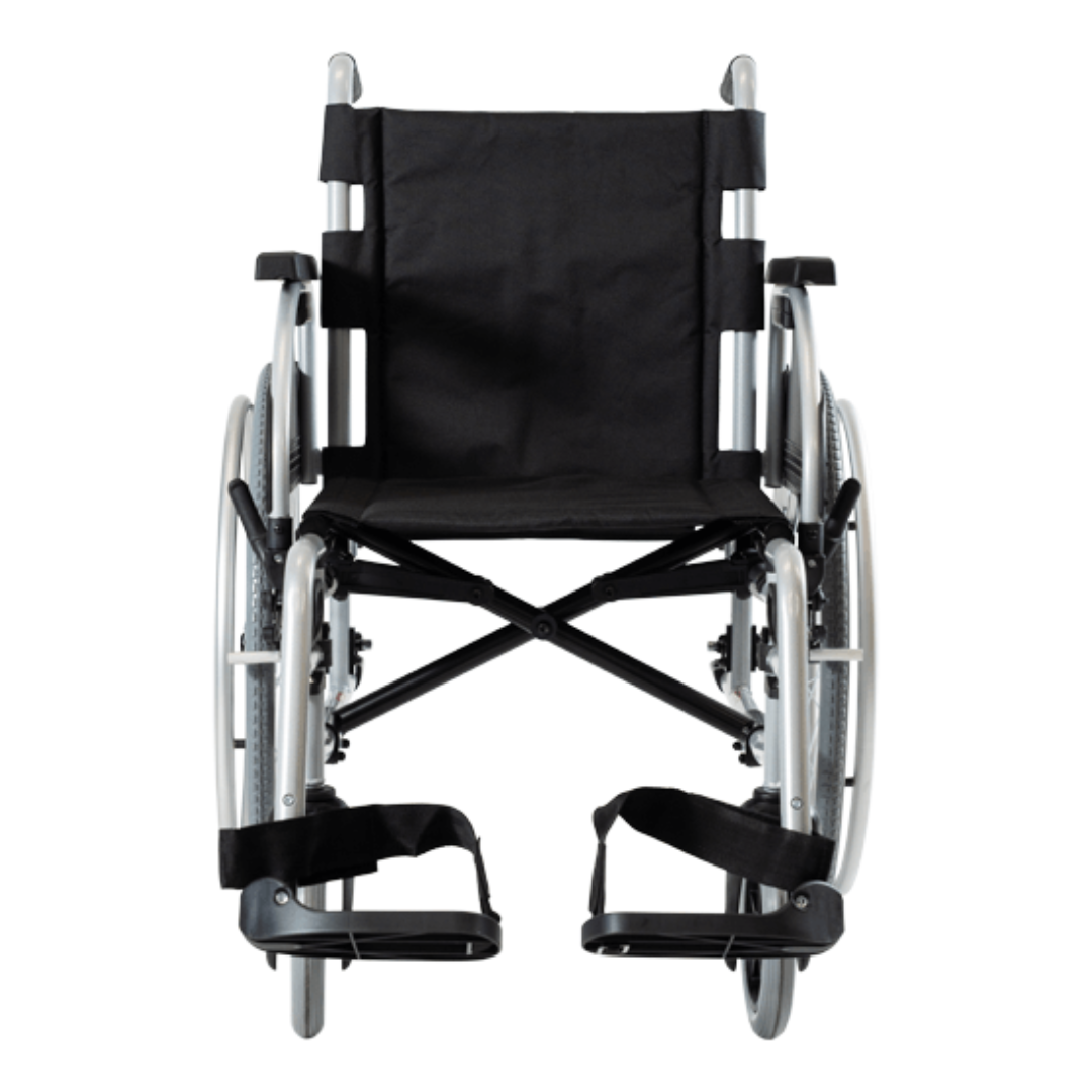 Aspire Assist 3 Folding Manual Wheelchair with black frame, padded seat, and large rear wheels – suitable for self-propelling users.