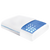 White pillow with blue gel cooling pad on a white background
