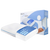 Sleep pillow with blue cooling pad and packaging on a white background