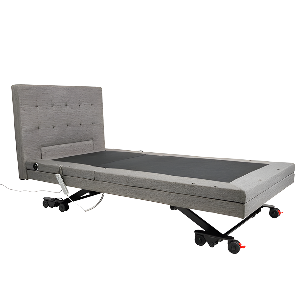 Aspire ComfiMotion Chesterfield Headboard in Portobello Grey King Single, offering elegant style and secure support for enhanced comfort in bed.