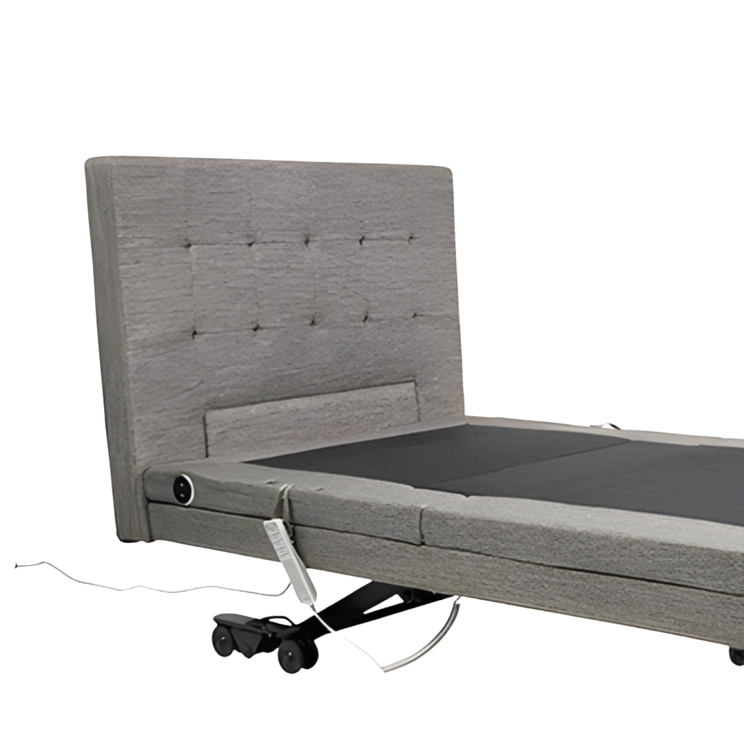 Aspire ComfiMotion Chesterfield Headboard in Portobello Grey King Single, offering elegant style and secure support for enhanced comfort in bed.