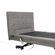 Aspire ComfiMotion Chesterfield Headboard in Portobello Grey King Single, offering elegant style and secure support for enhanced comfort in bed.