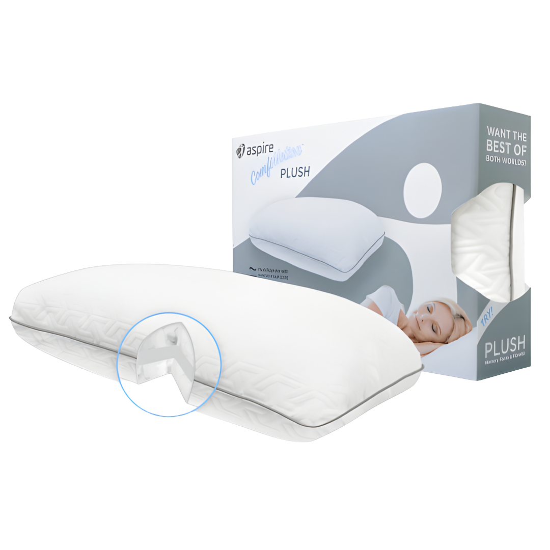 Aspire ComfiMotion Plush Pillow offers soft comfort and supportive design for restful sleep and posture care.