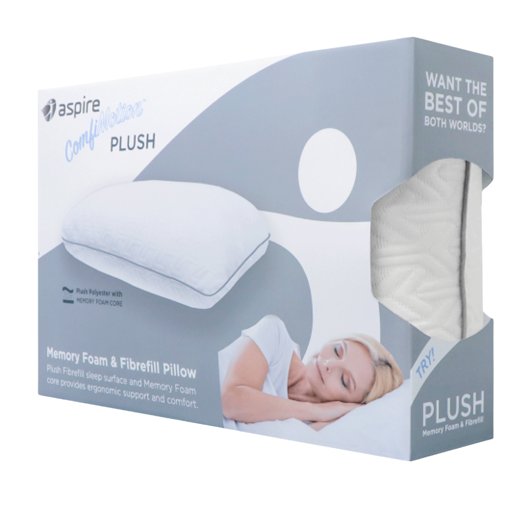 Aspire ComfiMotion Plush Pillow offers soft comfort and supportive design for restful sleep and posture care.