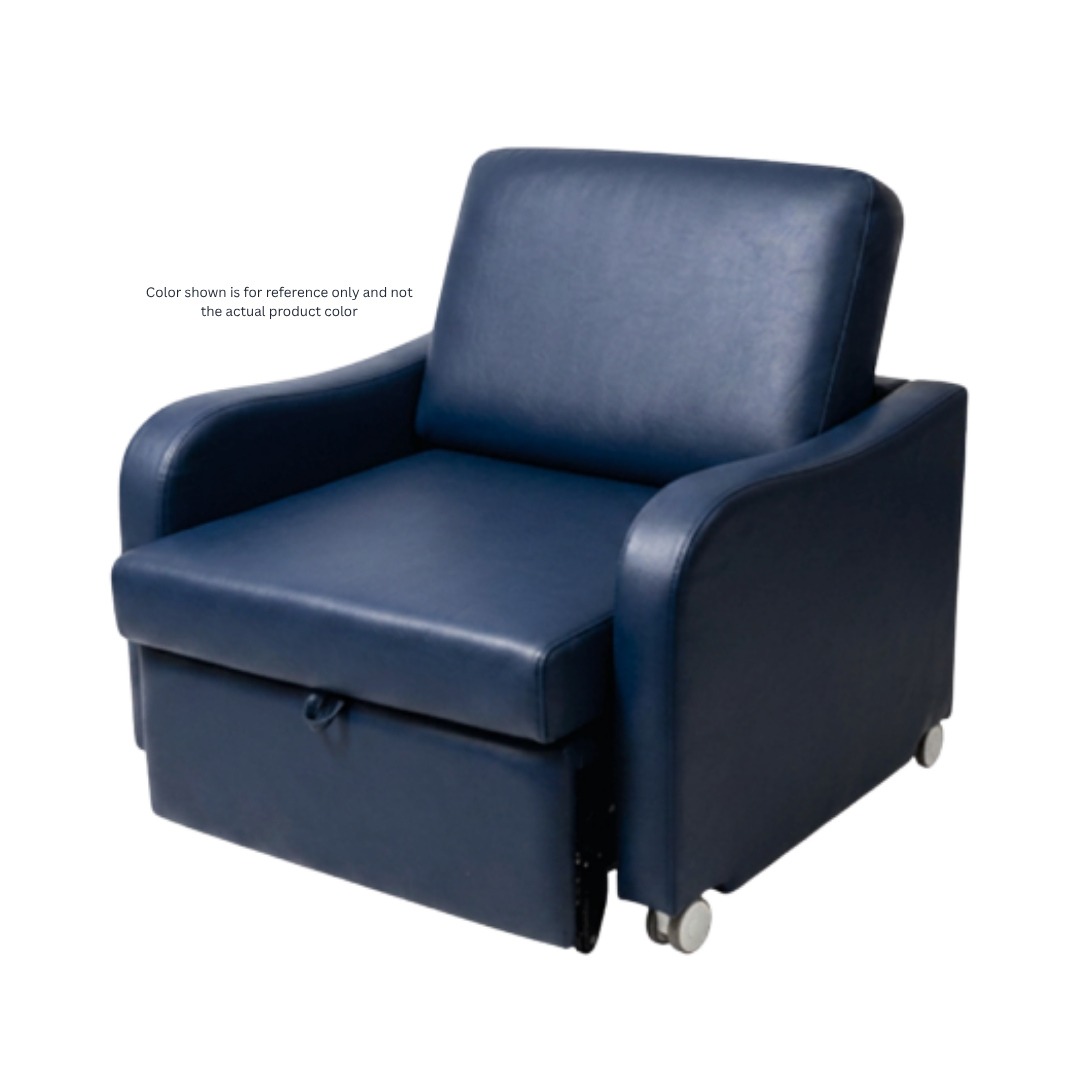Aspire Comfy Sleeper overnight chair easily converts to a supportive bed, padded design for comfort, ideal for visitors staying in healthcare or home settings.