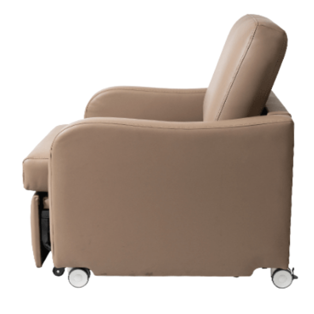 Aspire Comfy Sleeper overnight chair easily converts to a supportive bed, padded design for comfort, ideal for visitors staying in healthcare or home settings.
