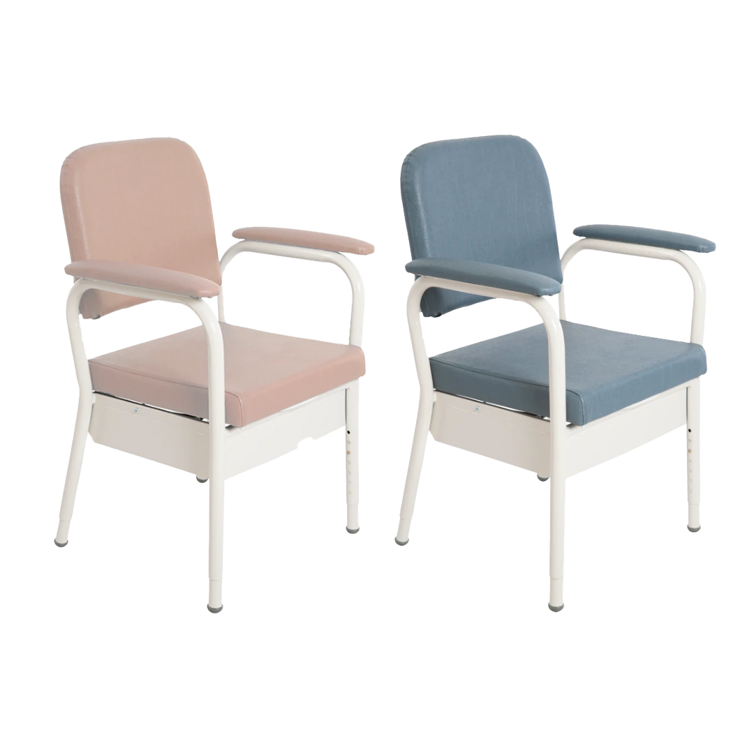 Aspire Deluxe Bedside Commode in Slate and Champagne provides safe, stylish continence care support.