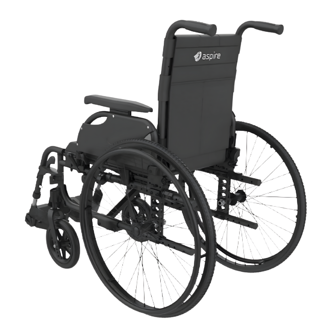 Aspire Evoke 2 HD Wheelchair with 570mm and 610mm seat widths, designed for heavy-duty mobility and everyday comfort.