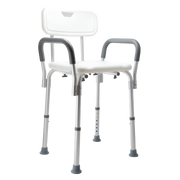 Aspire Homecare Shower Chair, lightweight design with 100kg safe working load, 34cm seat depth, 41cm seat width, and 75–88cm adjustable height.