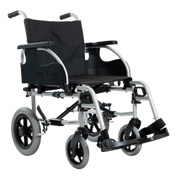 Aspire Transit 3 Folding Ward Wheelchair with black vinyl upholstery, swing-away footrests, and steel frame – ideal for clinical environments.