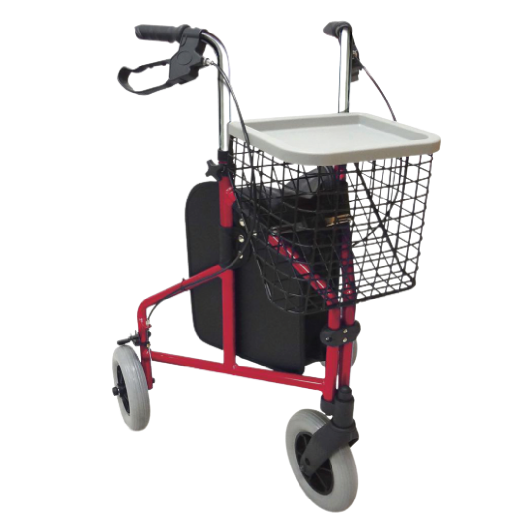 Aspire Tri Wheel Walker, lightweight three‑wheel design with 115kg safe working load, 71.5cm width, 82.5–92.5cm height, compact mobility support.