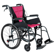 Aspire Vida Folding Manual Wheelchair with attendant brakes, swing-away footrests, and padded seat for caregiver-assisted mobility.