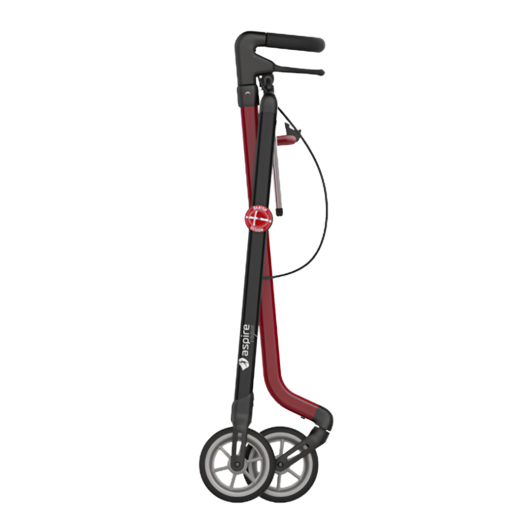 Compact Aspire Vogue Indoor Walker in red and black, lightweight 5.1kg frame, 86–97cm height range, 110kg safe working load.