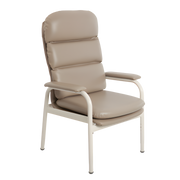 Aspire Waterfall Day Chair with waterfall backrest, cushioned seat, and variants in vinyl and fabric for aged care and home comfort.