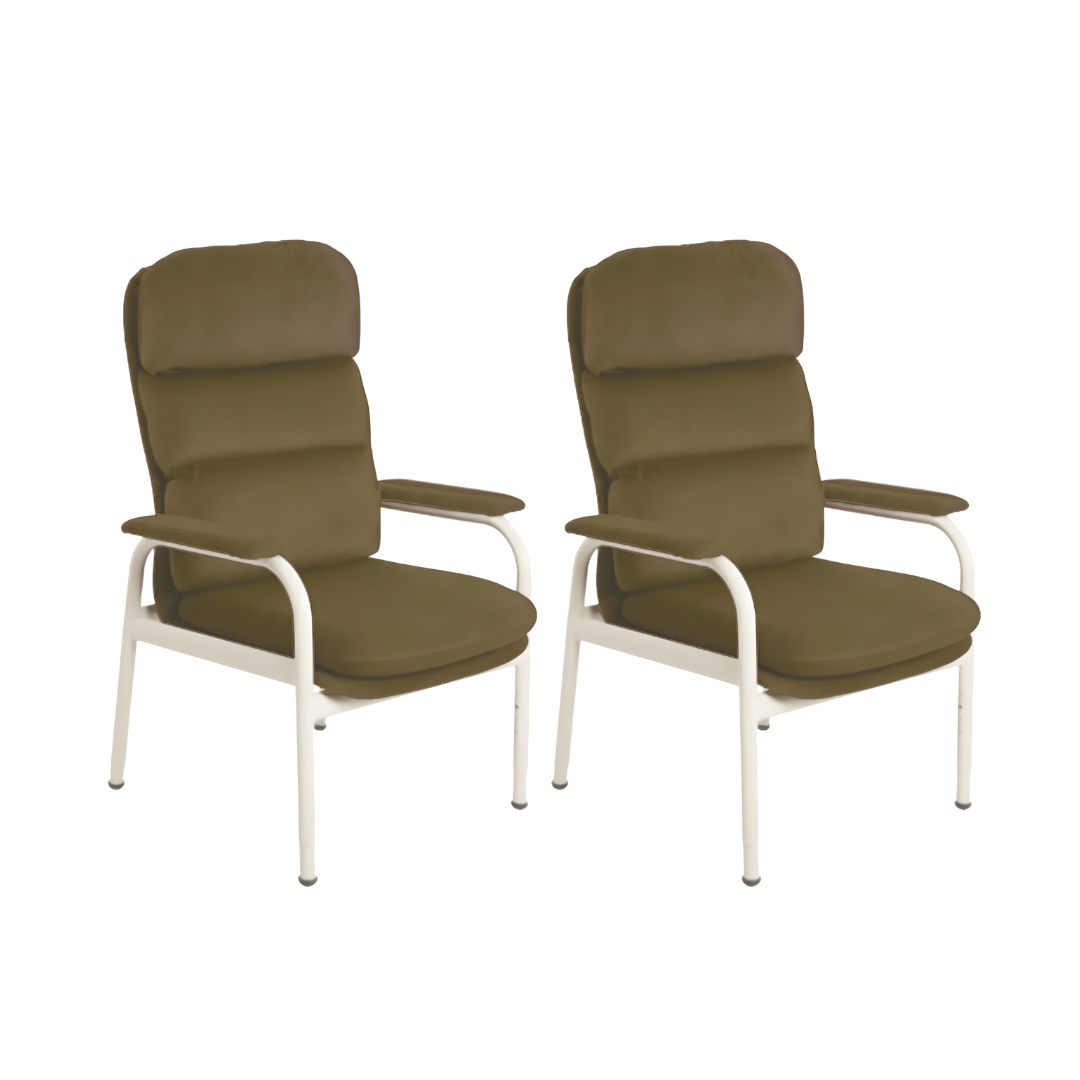 Aspire Waterfall Day Chair in Ink Vinyl, Mocha Fabric, Oatmeal Fabric, and Latte Vinyl, designed for supportive seating and everyday comfort in aged care or home use.