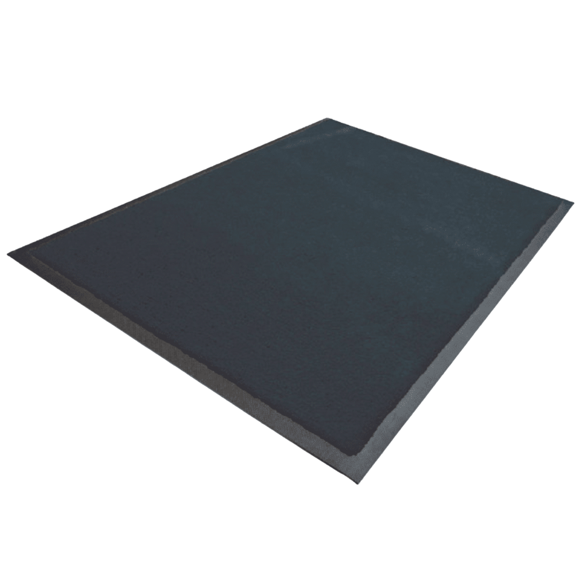 Perspective product view of a rectangular BetterLiving Non-Slip Solid Colour Indoor Mat in Black, featuring a textured absorbent surface and a raised border, shown on a transparent background.