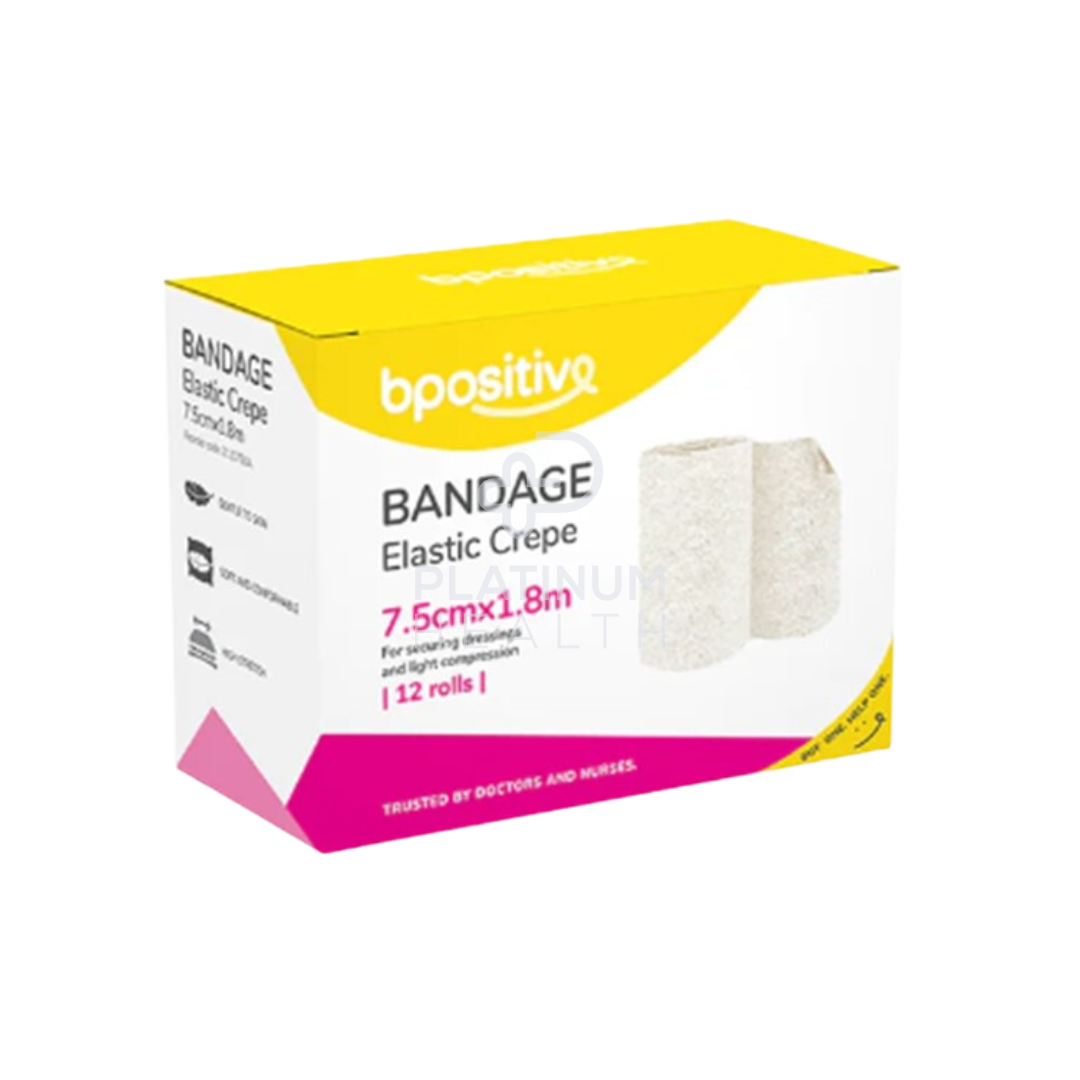 Bpositive Elastic Crepe Bandage in multiple sizes, providing reliable compression and secure dressing support for sprains, strains, and wound care.