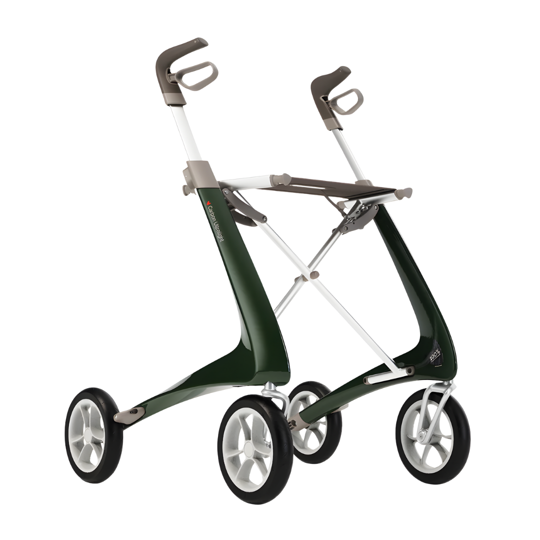Byacre Carbon Ultralight Walker in multiple sizes and colours, lightweight carbon fibre rollator designed for stable, comfortable daily mobility indoors and outdoors.