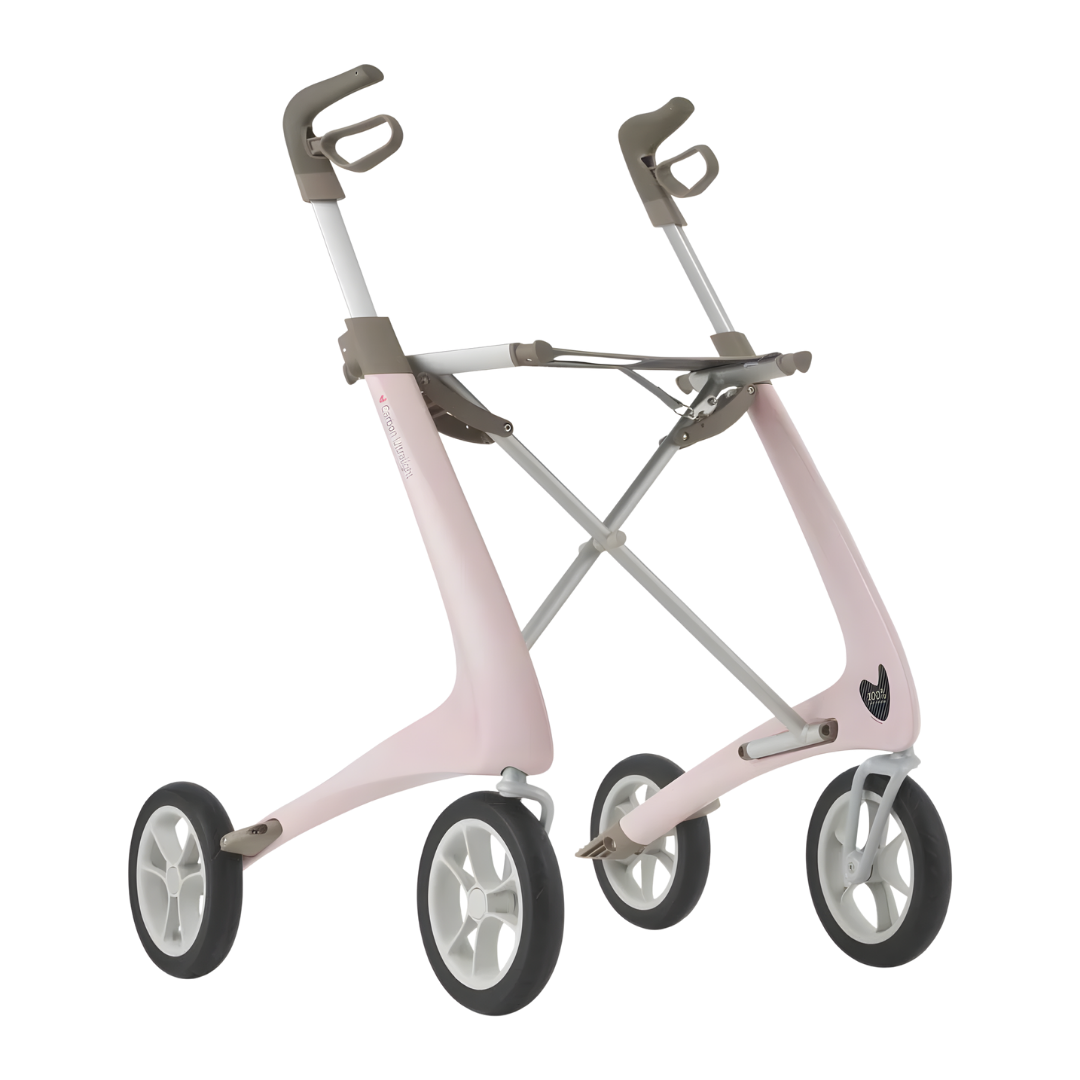 Byacre Carbon Ultralight Walker in multiple sizes and colours, lightweight carbon fibre rollator designed for stable, comfortable daily mobility indoors and outdoors.