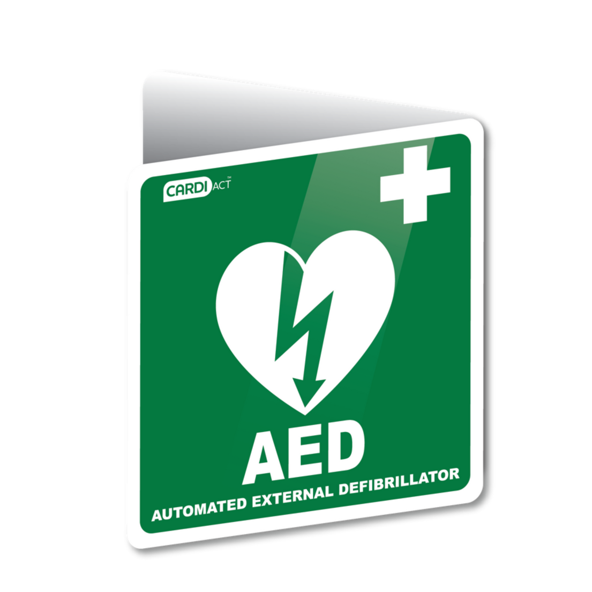 CardiAct Poly AED Angle Bracket Sign 22.5 x 22.5cm