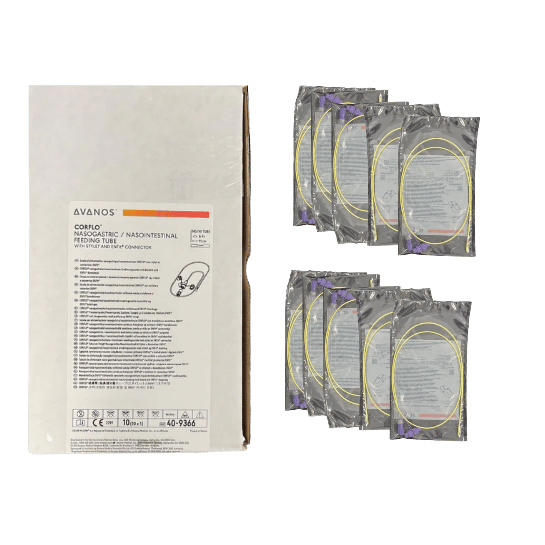 CORFLO 6Fr 91cm Nasogastric Feeding Tube — With Stylet and ENFit Connector (Avanos)