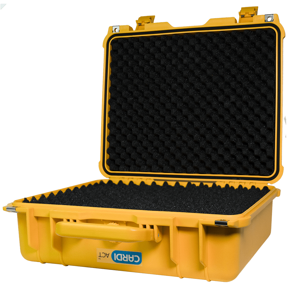CardiAct Large Waterproof Tough AED Case open, showing foam lining