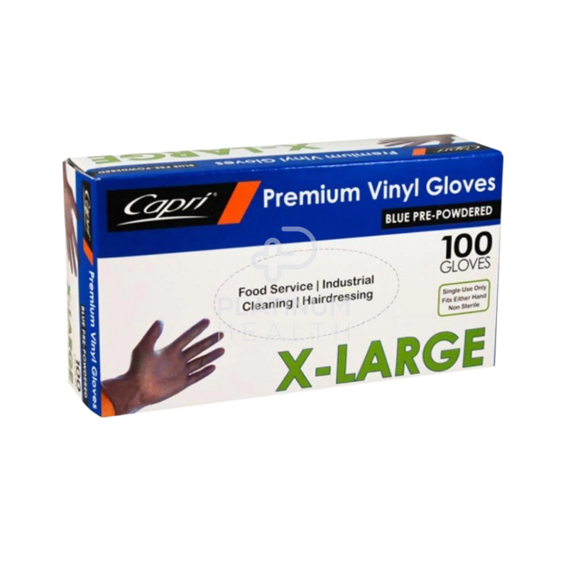 Capri Premium Blue Powdered Vinyl Gloves