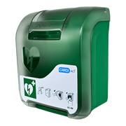 CardiAct Connect Secure Cabinet with Options – wall-mounted AED storage cabinet with clear front window, alarm system, and optional heating or lock features for secure and visible defibrillator access.