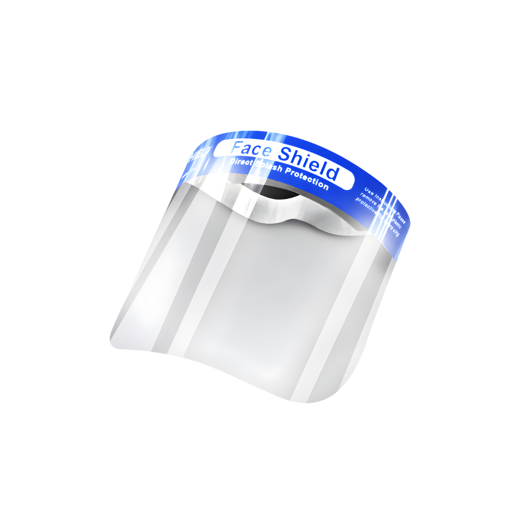 Clear face shield with headband provides full facial coverage and splash protection with lightweight comfort for healthcare workplace use