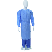 Clearview SMS isolation gown with knitted cuffs, blue 40gsm fabric, full back coverage and ties for secure infection control protection.