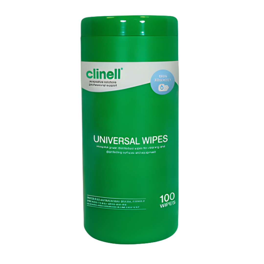 Clinell Universal Disinfectant Wipes tub of 100 for cleaning and disinfecting surfaces killing bacteria viruses and germs in healthcare settings